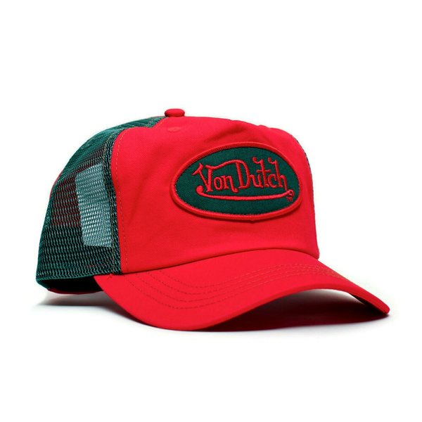 Green Patch Red Trucker Hat