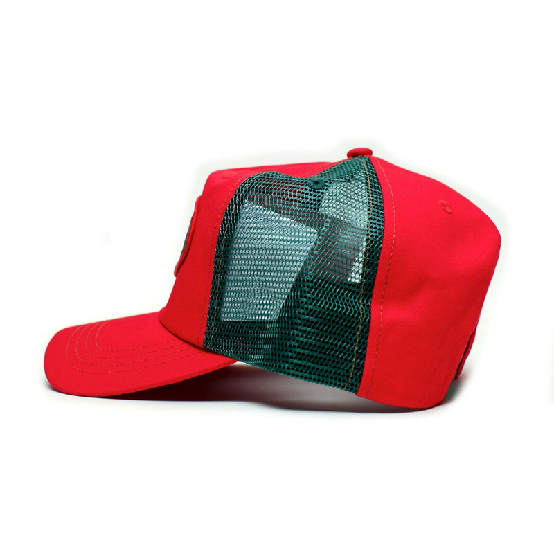Green Patch Red Trucker Hat